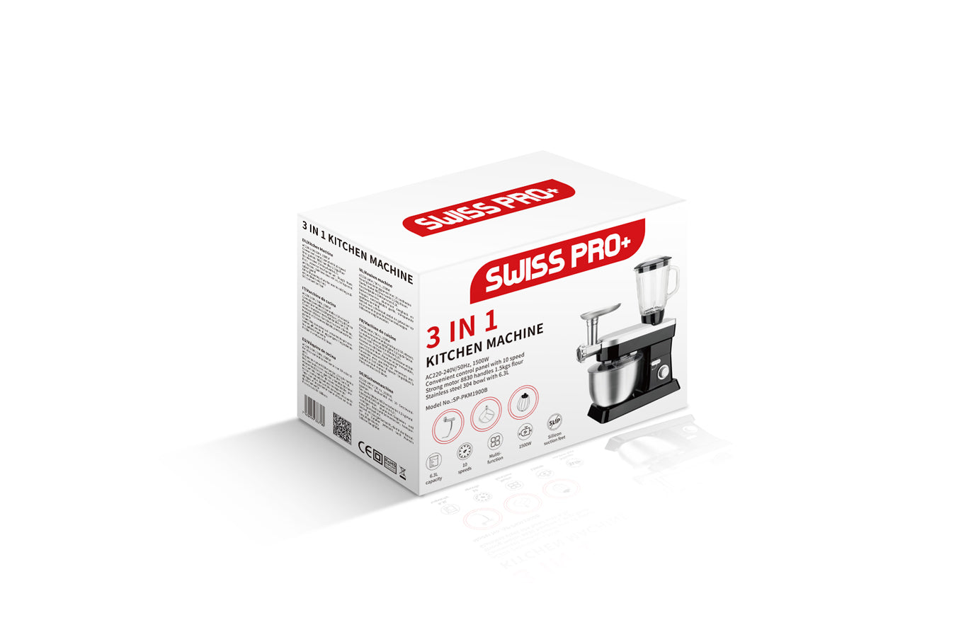 Food Processor 6.3L 1500W - Powerful 3-in-1 - Blender, Meat Grinder, Mix - Black - SP-PKM1900B