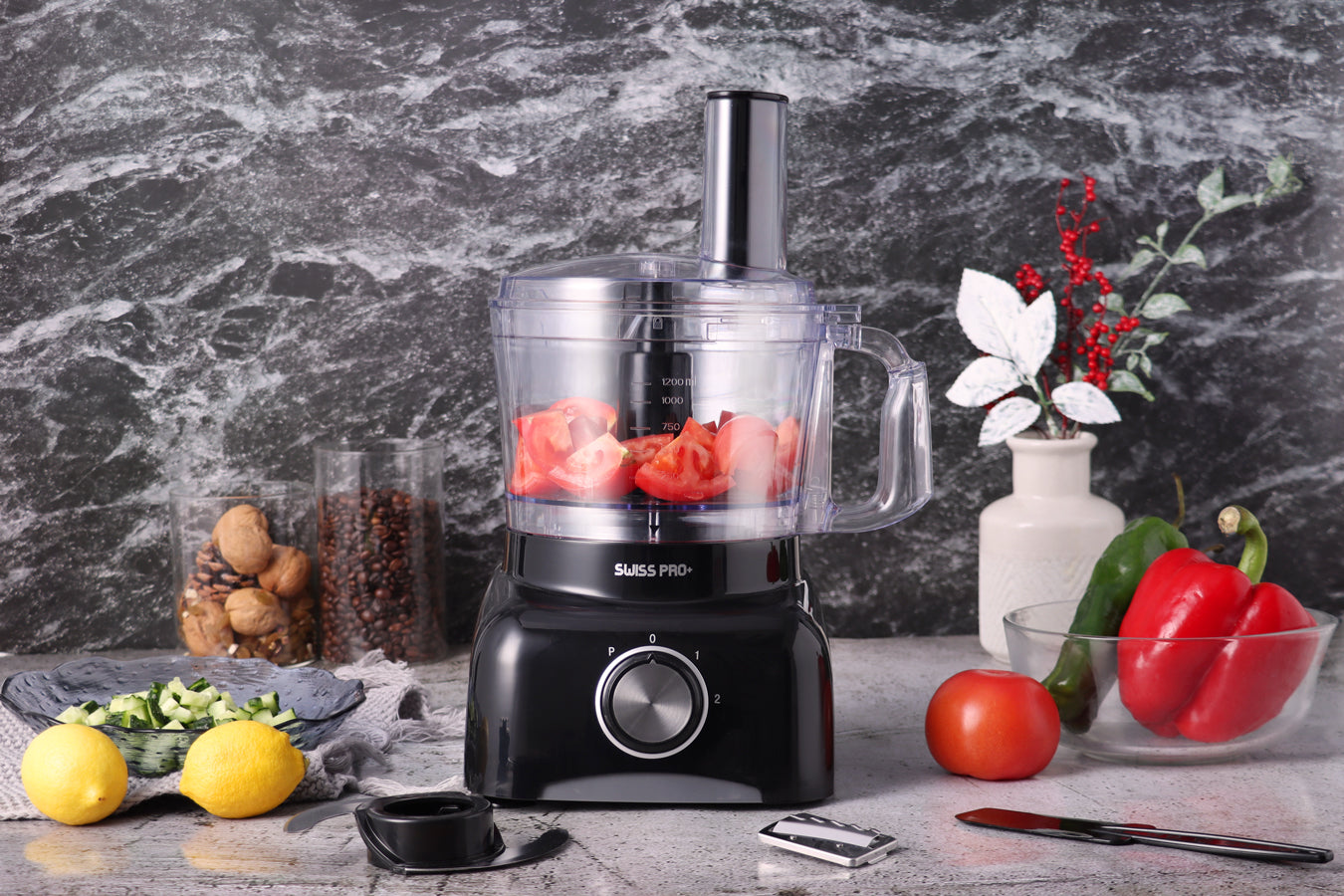 Food Processor 13 Pieces - Kitchen Mixer - Vegetable Cutter Electric - Food Processor - Plastic - Black - 1.2 L - 800 W - SP-FOOD600.8B