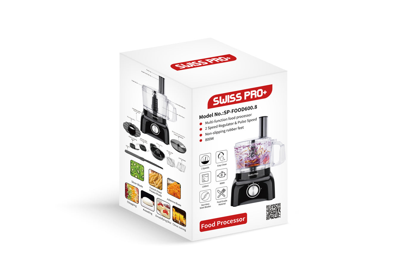 Food Processor 13 Pieces - Kitchen Mixer - Vegetable Cutter Electric - Food Processor - Plastic - Black - 1.2 L - 800 W - SP-FOOD600.8B