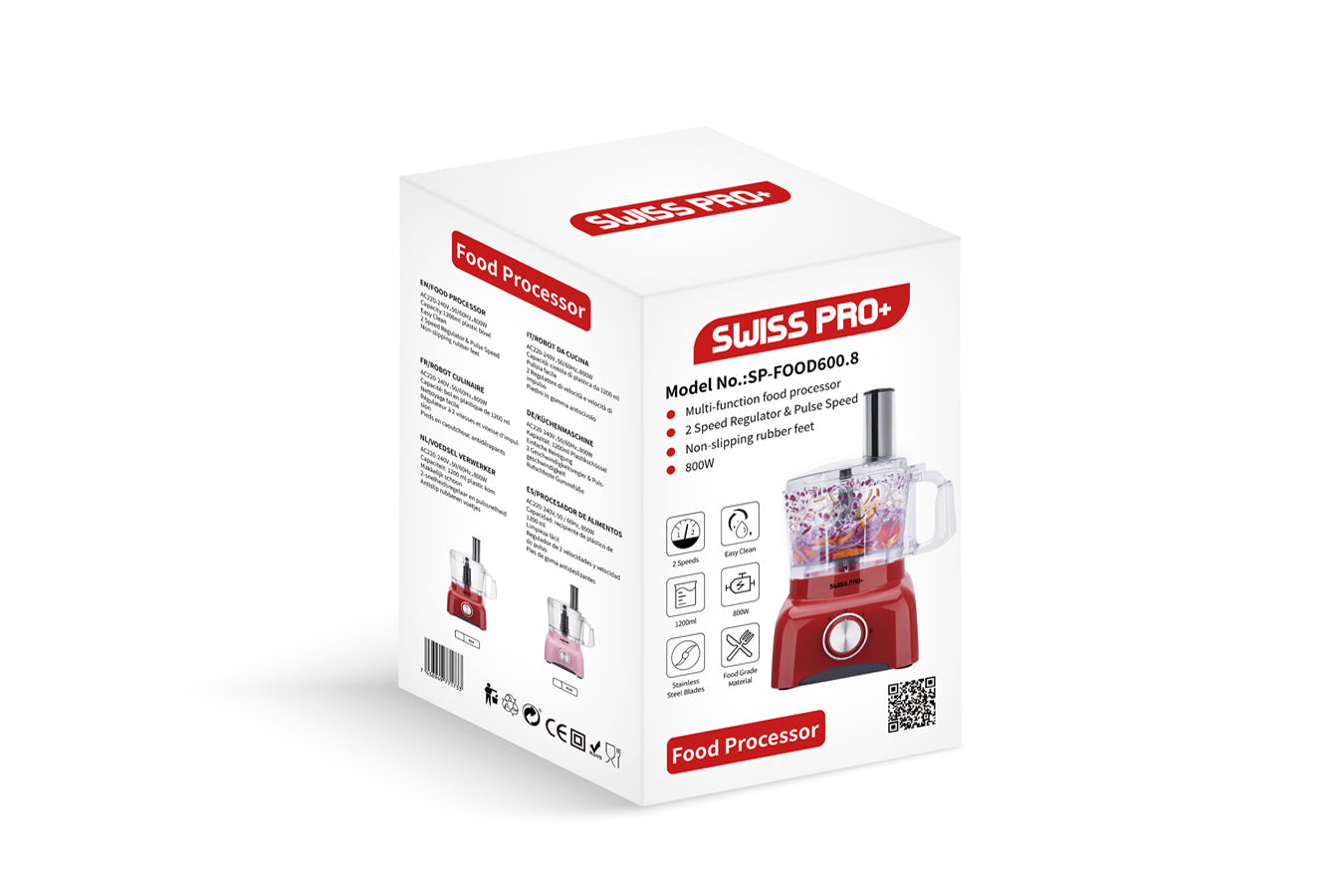 Food Processor 13 Pieces - Kitchen Mixer - Vegetable Cutter Electric - Food Processor - Plastic - Red - 1.2 L - 800 W - SP-FOOD600.8R