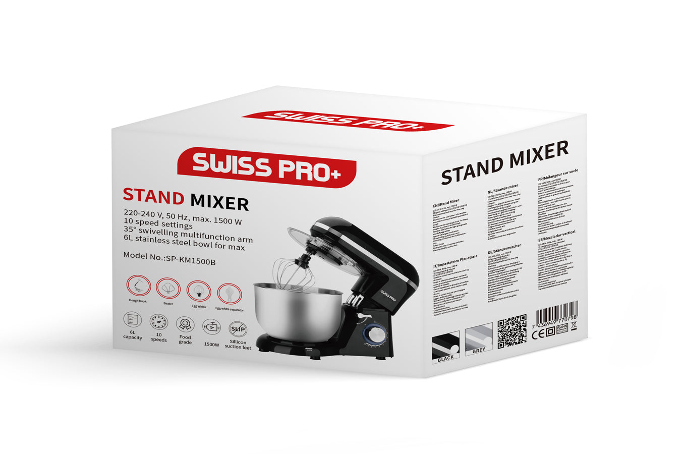 Powerful Food Processor - Stand Mixer - 6L - 1500W - Silver & Black - SP-SM1500B