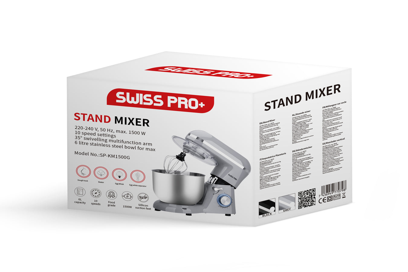 Powerful Food Processor - Stand Mixer - 6L 1500W - Silver & Grey - SP-SM1500G