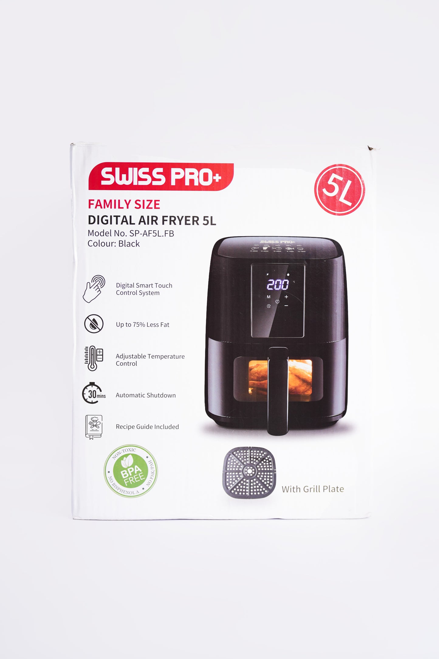 Digital Air Fryer - Stainless Steel - See Through Window Black & Gold - 5L- 1450W SP-AF5L.FB