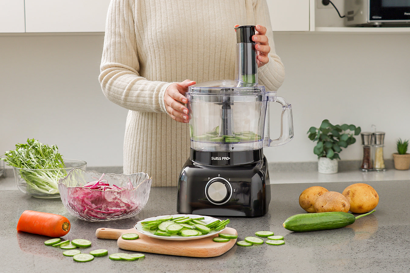 Food Processor 13 Pieces - Kitchen Mixer - Vegetable Cutter Electric - Food Processor - Plastic - Black - 1.2 L - 800 W - SP-FOOD600.8B