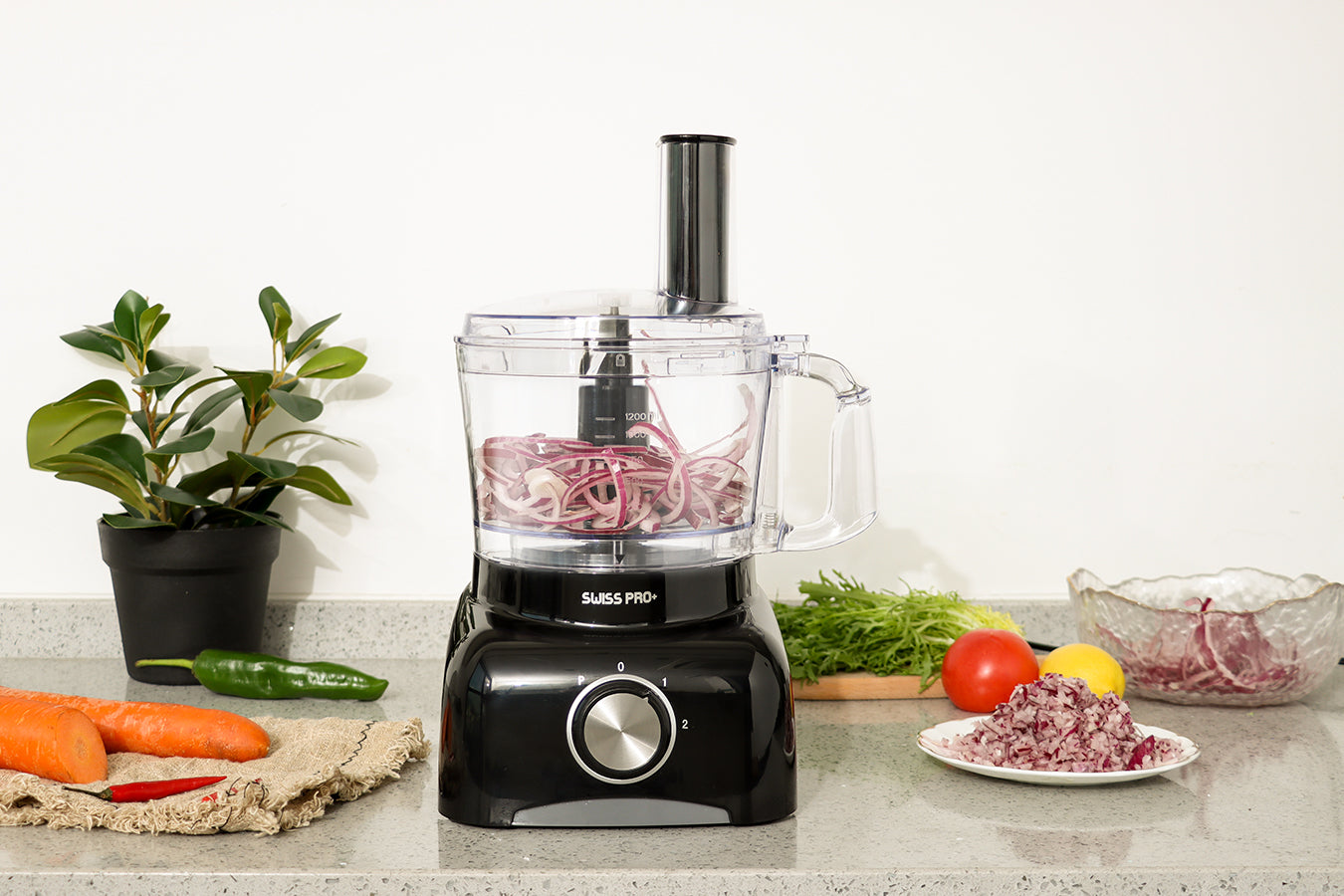 Food Processor 13 Pieces - Kitchen Mixer - Vegetable Cutter Electric - Food Processor - Plastic - Black - 1.2 L - 800 W - SP-FOOD600.8B