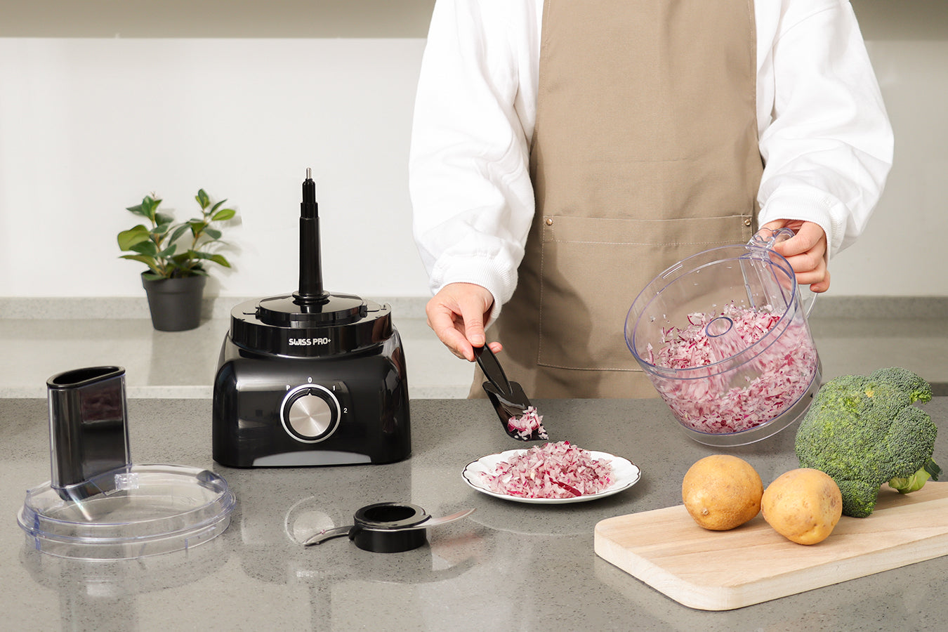 Food Processor 13 Pieces - Kitchen Mixer - Vegetable Cutter Electric - Food Processor - Plastic - Black - 1.2 L - 800 W - SP-FOOD600.8B