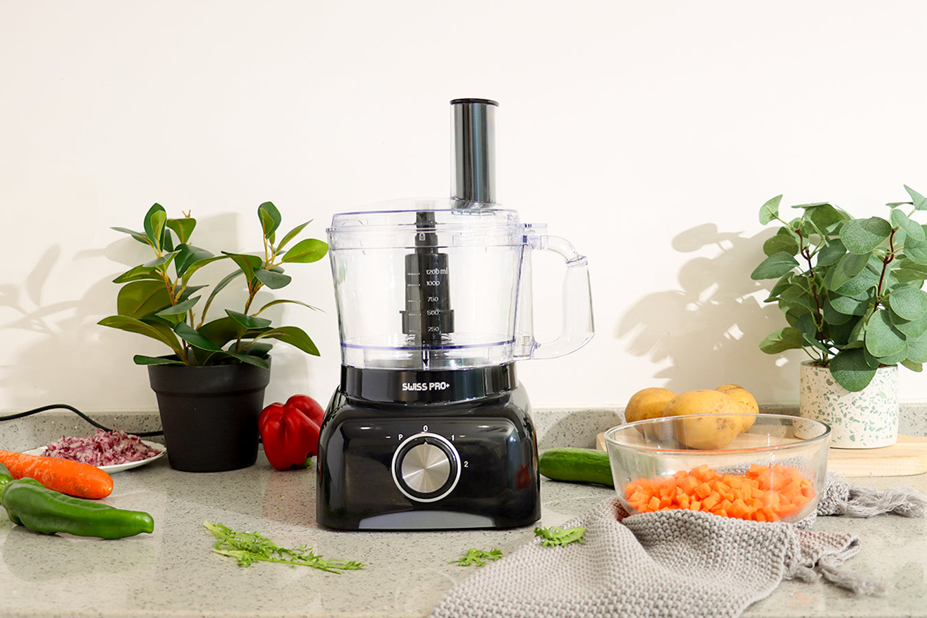 Food Processor 13 Pieces - Kitchen Mixer - Vegetable Cutter Electric - Food Processor - Plastic - Black - 1.2 L - 800 W - SP-FOOD600.8B