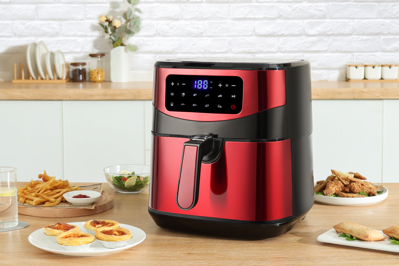 Digital Air Fryer XXL - Stainless Steel - 10 Liters - Red - 1800W - SP-AF9.2LR