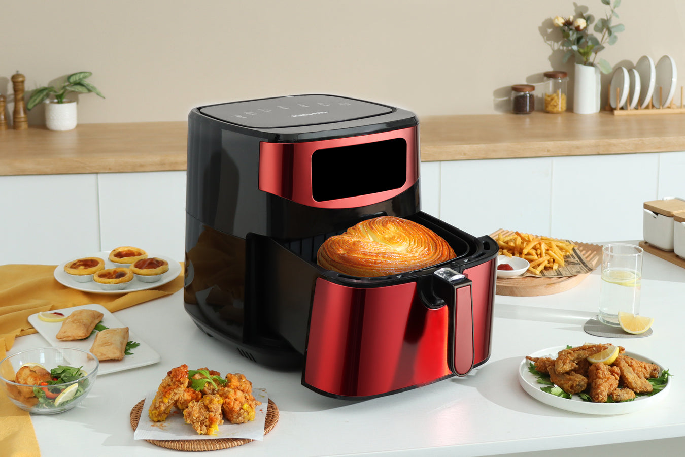 Digital Air Fryer XXL - Stainless Steel - 10 Liters - Red - 1800W - SP-AF9.2LR