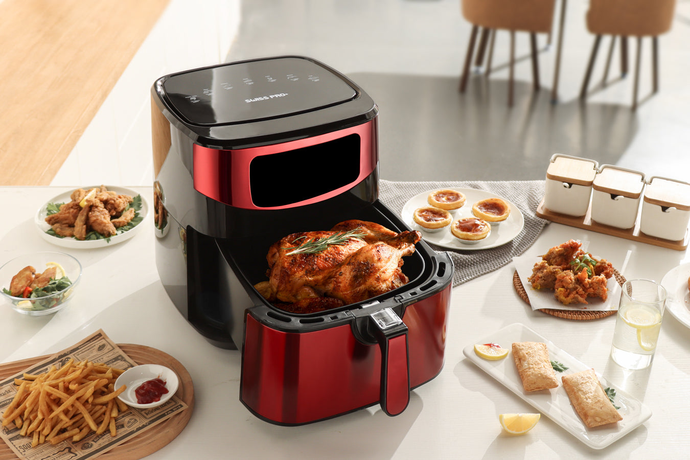 Digital Air Fryer XXL - Stainless Steel - 10 Liters - Red - 1800W - SP-AF9.2LR