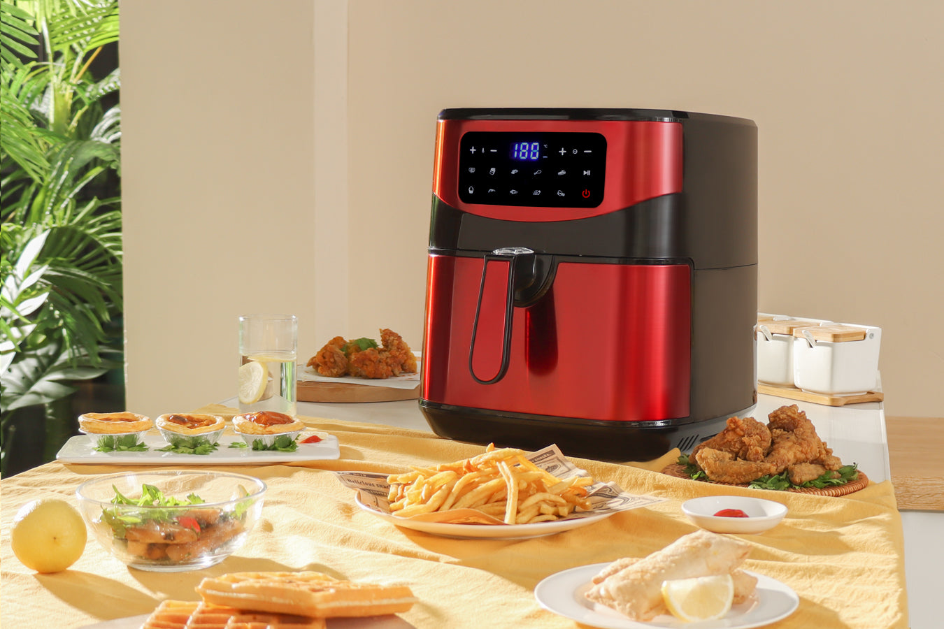 Digital Air Fryer XXL - Stainless Steel - 10 Liters - Red - 1800W - SP-AF9.2LR