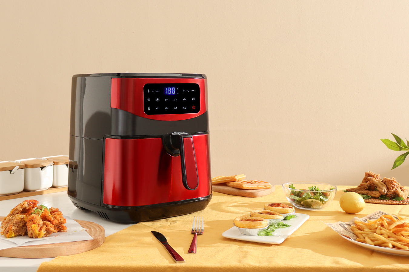 Digital Air Fryer XXL - Stainless Steel - 10 Liters - Red - 1800W - SP-AF9.2LR