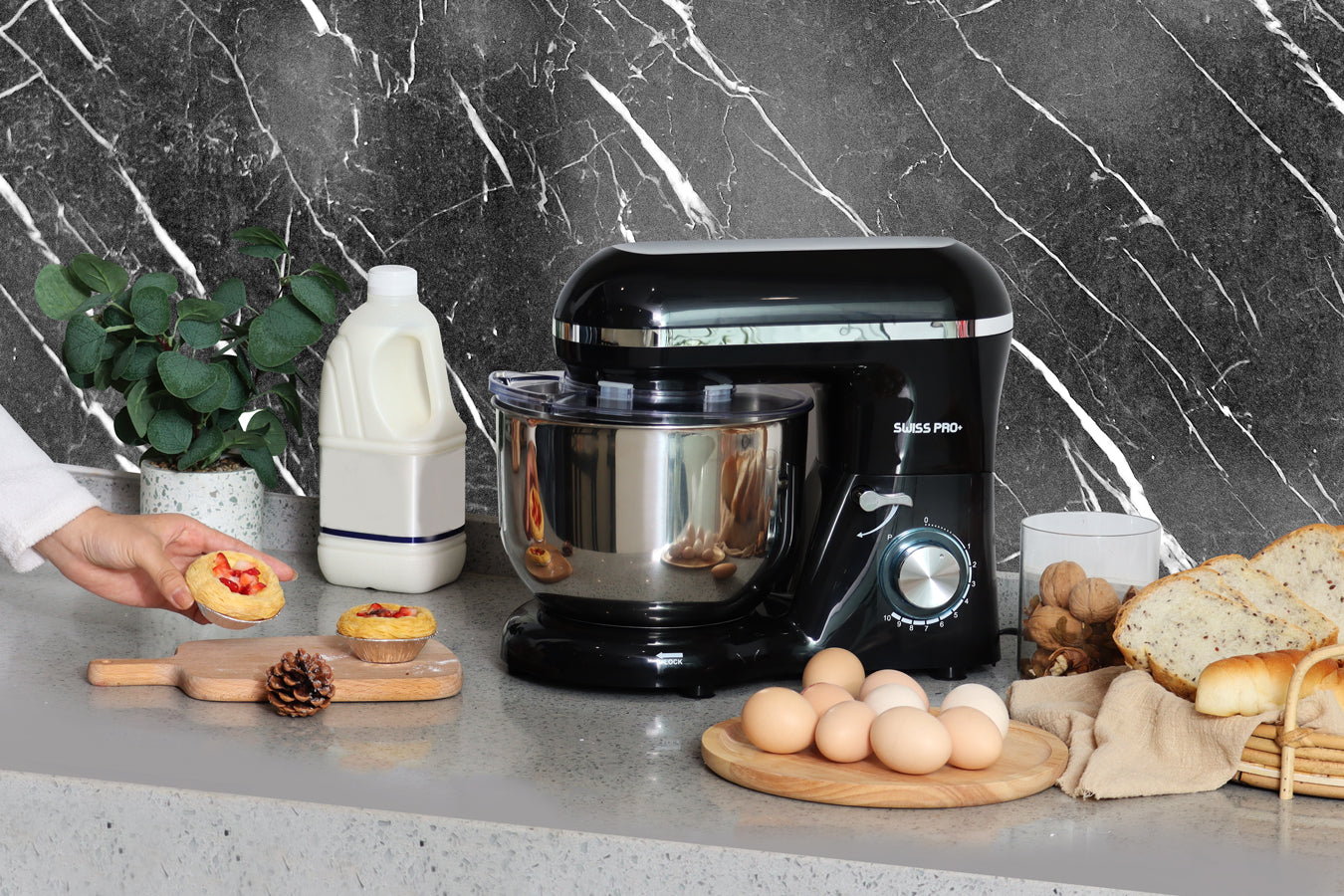 Powerful Food Processor - Stand Mixer - 6L - 1500W - Silver & Black - SP-SM1500B