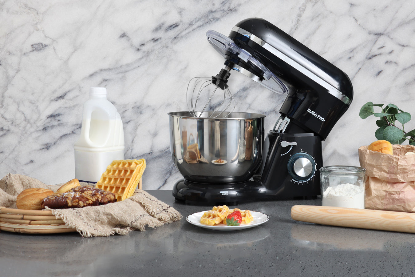 Powerful Food Processor - Stand Mixer - 6L - 1500W - Silver & Black - SP-SM1500B