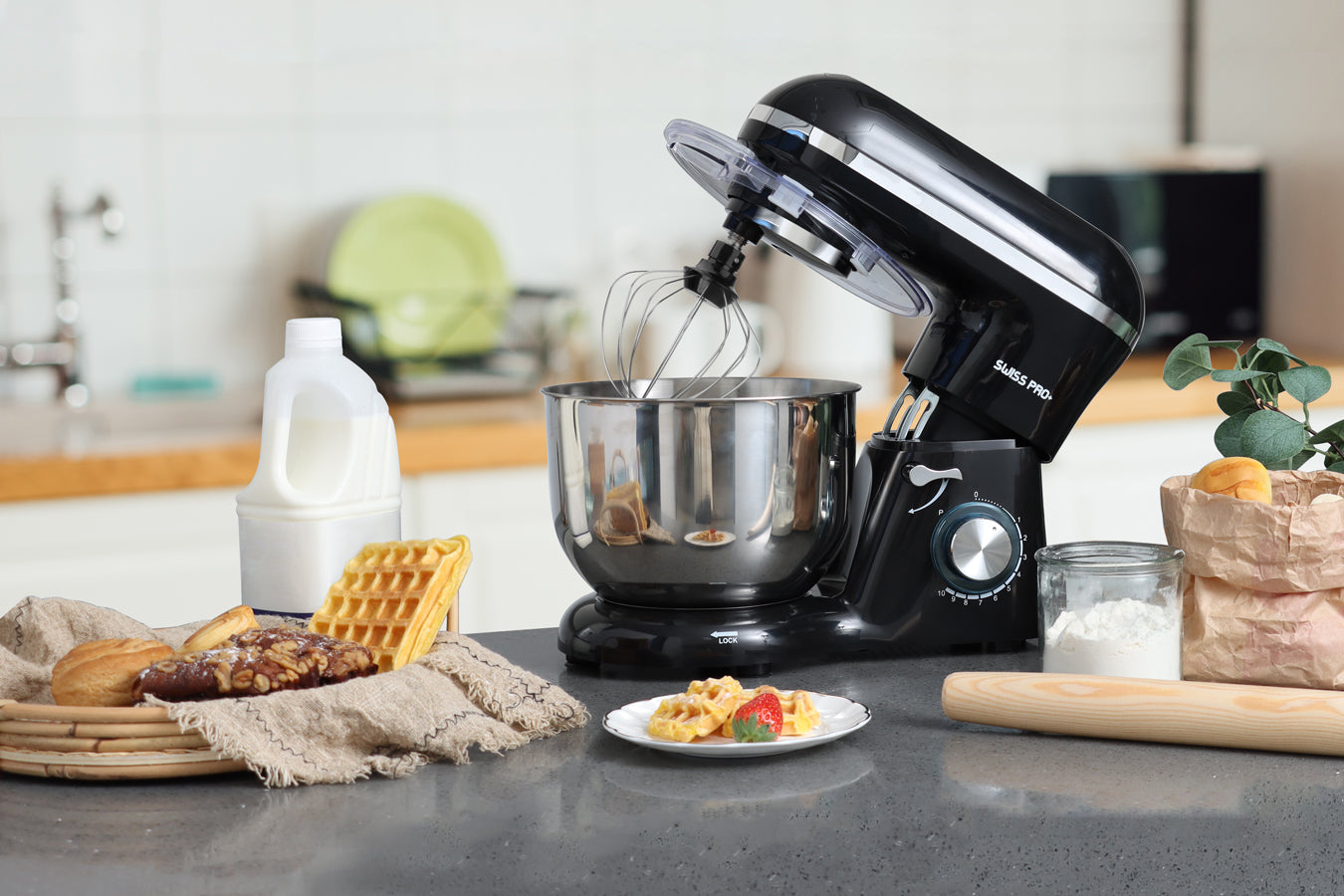 Powerful Food Processor - Stand Mixer - 6L - 1500W - Silver & Black - SP-SM1500B