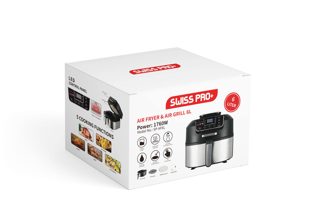 Air Fryer & Air Grill - 6L - Stainless Steel - Silver & Black - 1760W - SP-AF6L