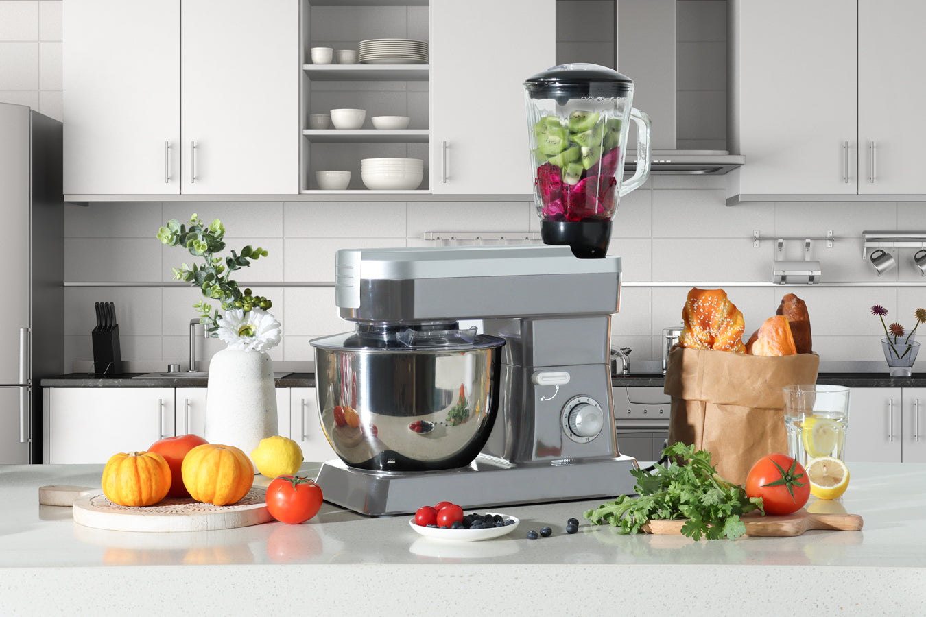 Food Processor 6.3L 1500W - Powerful 3-in-1 - Blender, Meat Grinder, Mix - Silver - SP-PKM1900S