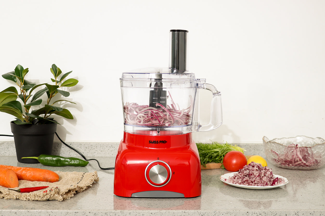 Food Processor 13 Pieces - Kitchen Mixer - Vegetable Cutter Electric - Food Processor - Plastic - Red - 1.2 L - 800 W - SP-FOOD600.8R