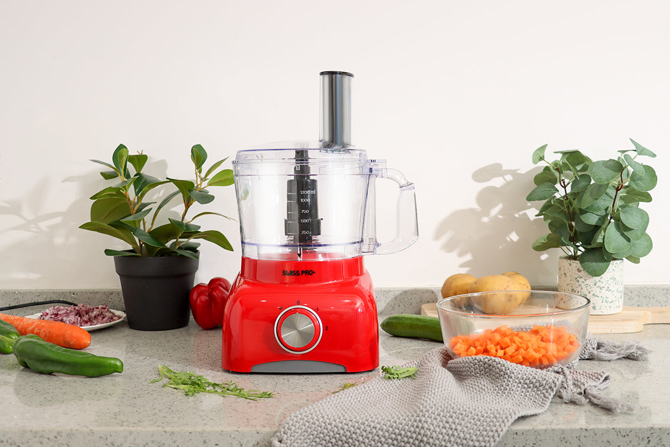 Food Processor 13 Pieces - Kitchen Mixer - Vegetable Cutter Electric - Food Processor - Plastic - Red - 1.2 L - 800 W - SP-FOOD600.8R