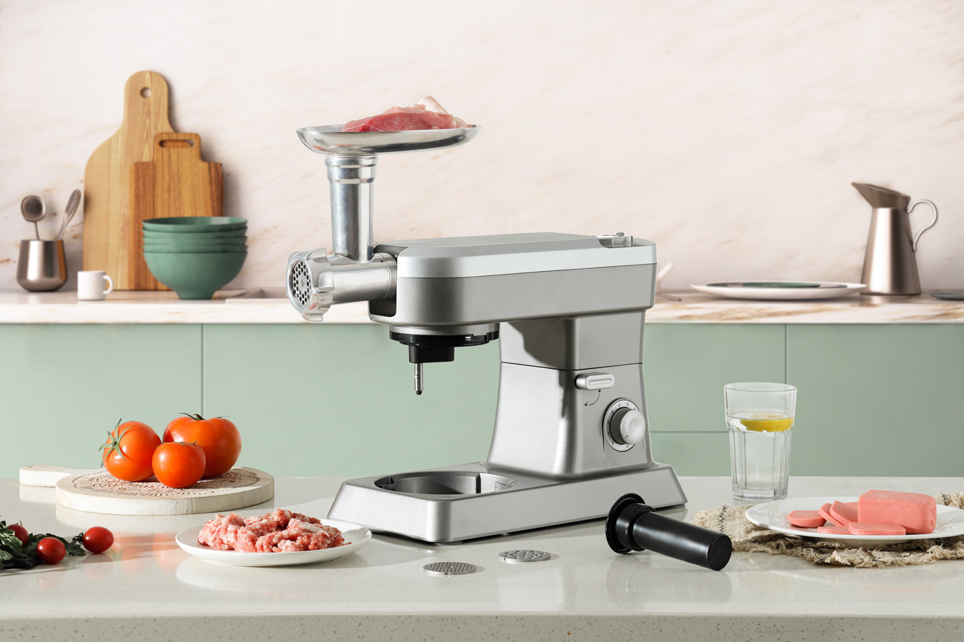 Food Processor 6.3L 1500W - Powerful 3-in-1 - Blender, Meat Grinder, Mix - Silver - SP-PKM1900S