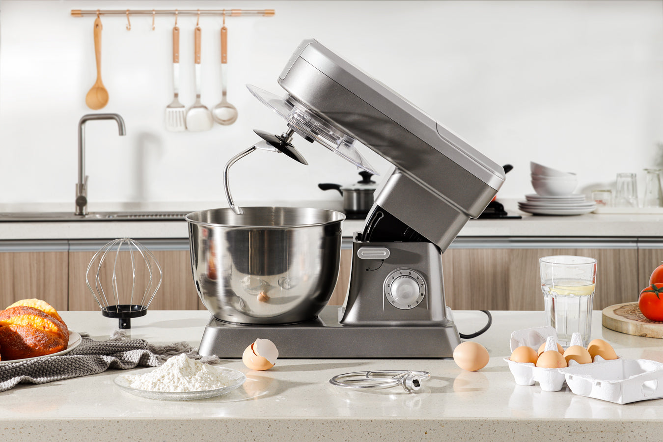 Food Processor 6.3L 1500W - Powerful 3-in-1 - Blender, Meat Grinder, Mix - Silver - SP-PKM1900S