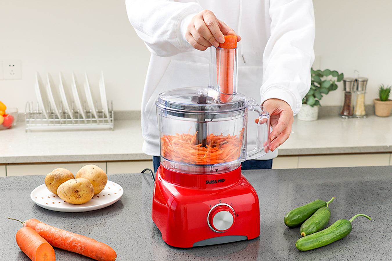 Food Processor 13 Pieces - Kitchen Mixer - Vegetable Cutter Electric - Food Processor - Plastic - Red - 1.2 L - 800 W - SP-FOOD600.8R
