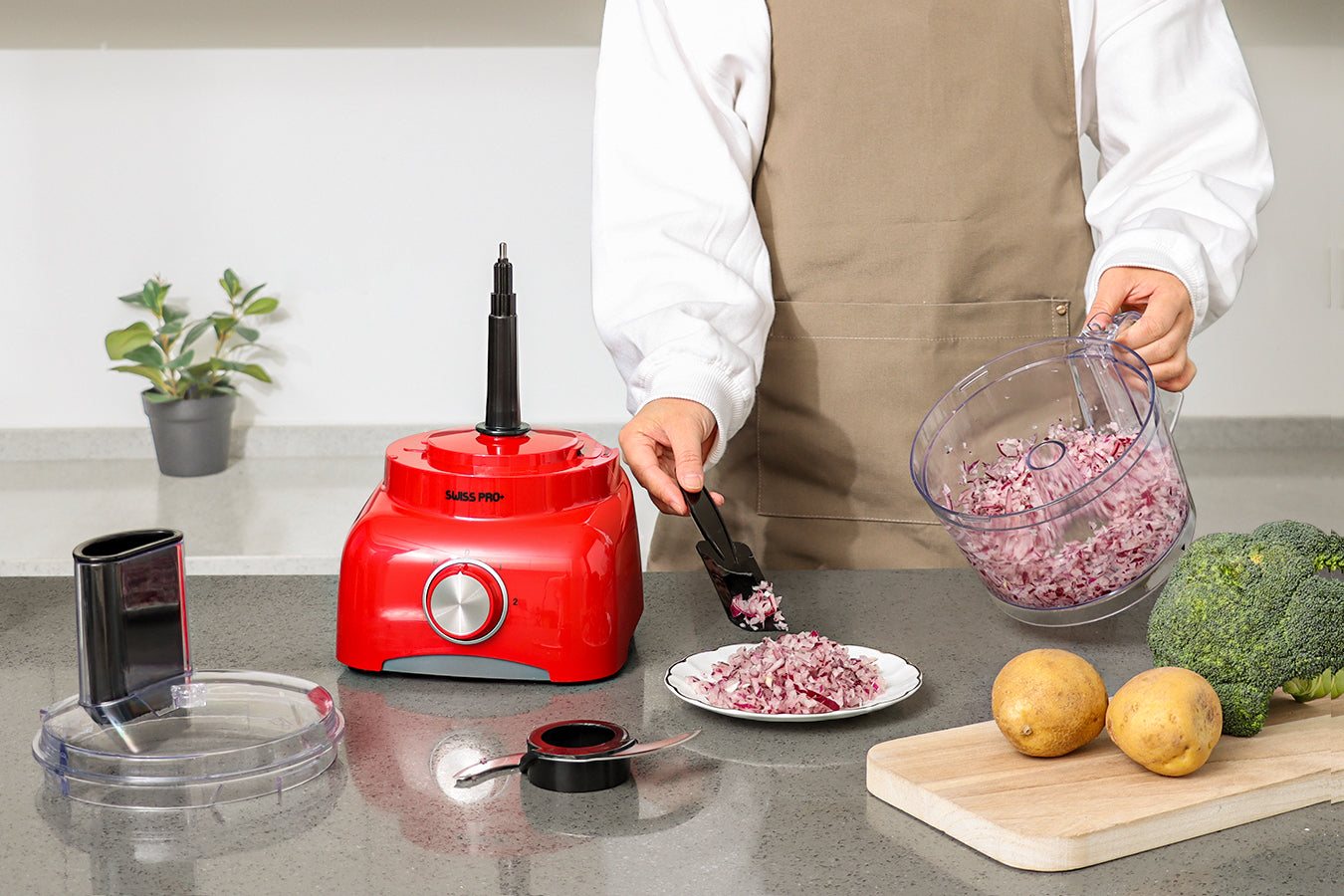 Food Processor 13 Pieces - Kitchen Mixer - Vegetable Cutter Electric - Food Processor - Plastic - Red - 1.2 L - 800 W - SP-FOOD600.8R