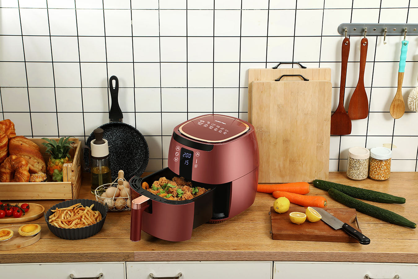 Digital Air Fryer - 7L - 1750W - Red - Stainless Steel - Deep Fryer - Hot Air Fryer without Fat - SP-DAF7LR