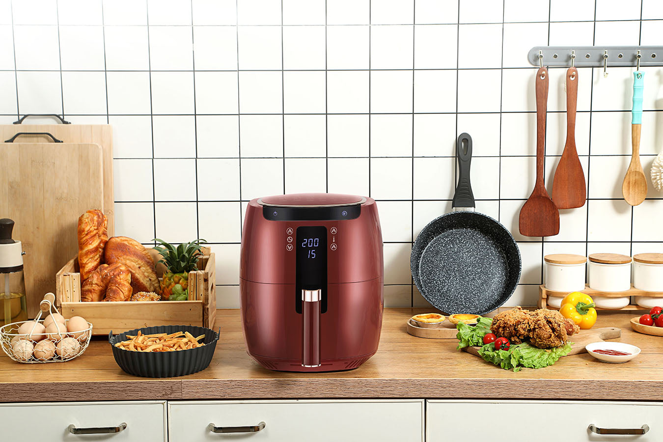 Digital Air Fryer - 7L - 1750W - Red - Stainless Steel - Deep Fryer - Hot Air Fryer without Fat - SP-DAF7LR