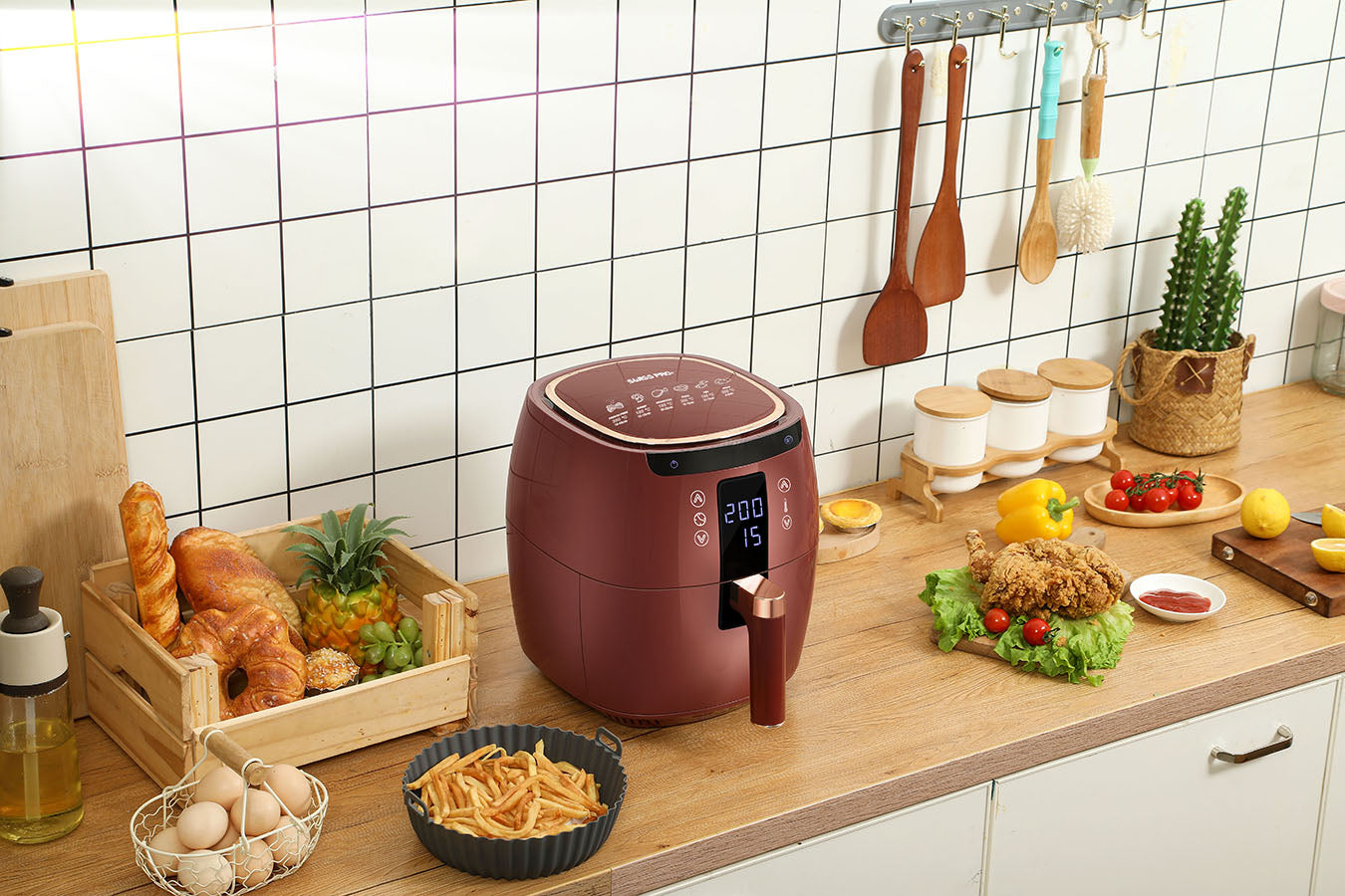 Digital Air Fryer - 7L - 1750W - Red - Stainless Steel - Deep Fryer - Hot Air Fryer without Fat - SP-DAF7LR