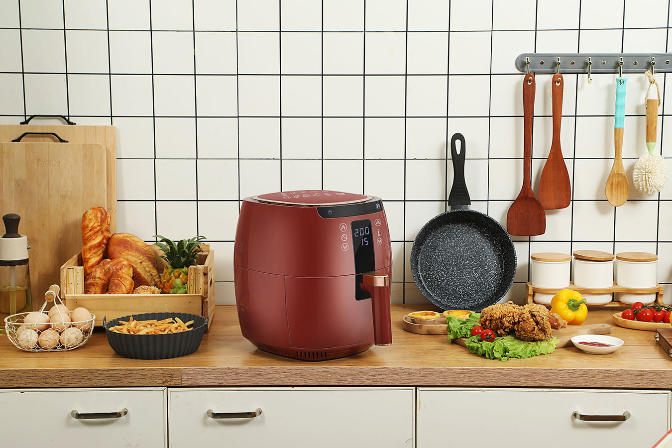 Digital Air Fryer - 7L - 1750W - Red - Stainless Steel - Deep Fryer - Hot Air Fryer without Fat - SP-DAF7LR