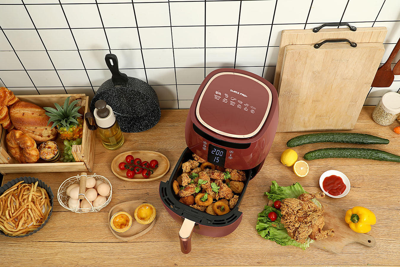 Digital Air Fryer - 7L - 1750W - Red - Stainless Steel - Deep Fryer - Hot Air Fryer without Fat - SP-DAF7LR