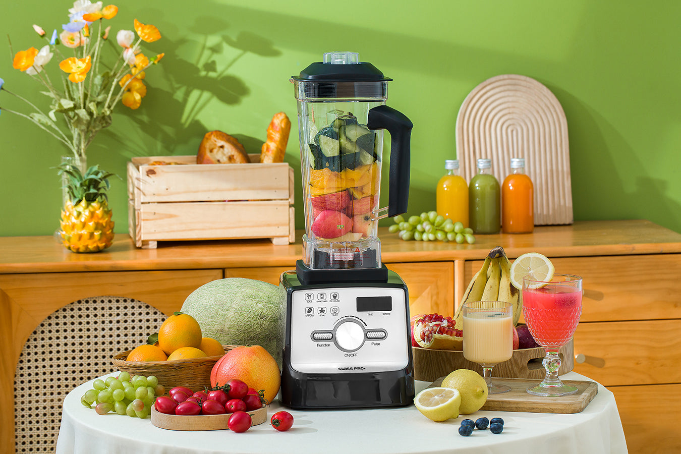 Professional Blender - Stainless Steel - 2 Liters - Powerful Smoothie Maker and Ice Crusher - 2000W - 9 Speeds - 6 Functions - Digital - Black - SP-BL2000.D