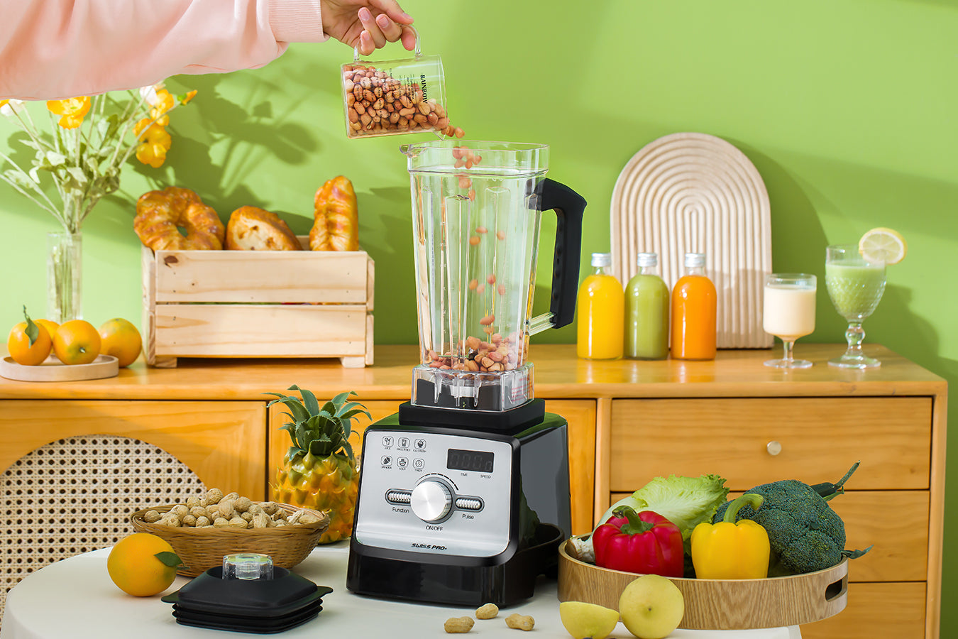 Professional Blender - Stainless Steel - 2 Liters - Powerful Smoothie Maker and Ice Crusher - 2000W - 9 Speeds - 6 Functions - Digital - Black - SP-BL2000.D