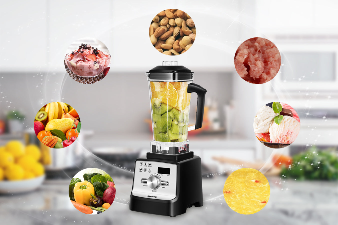 Professional Blender - Stainless Steel - 2 Liters - Powerful Smoothie Maker and Ice Crusher - 2000W - 9 Speeds - 6 Functions - Digital - Black - SP-BL2000.D