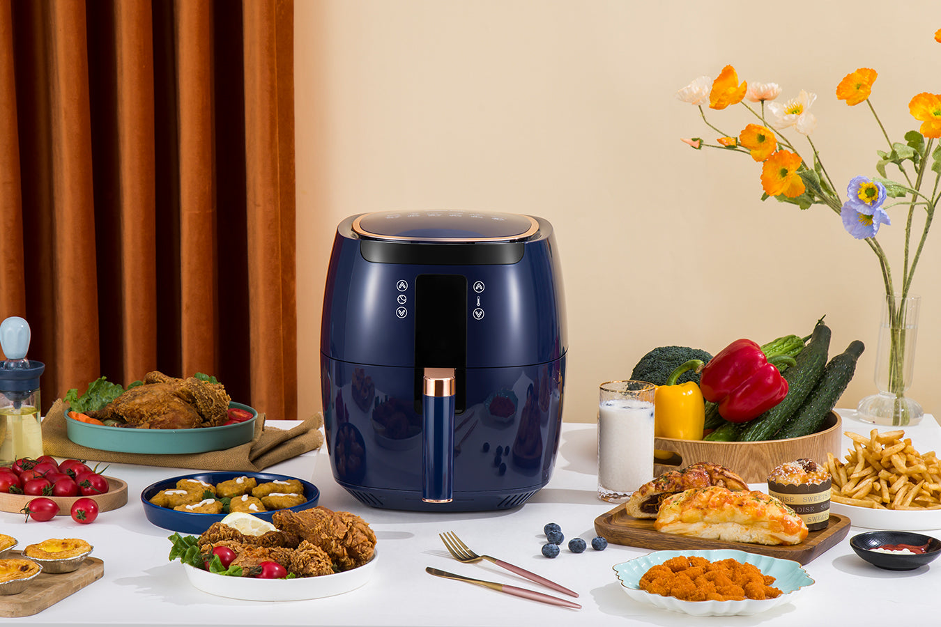 Digital Air Fryer - 7L - 1750W - Blue - Stainless Steel - Deep Fryer - Hot Air Fryer without Fat - SP-DAF7LDB