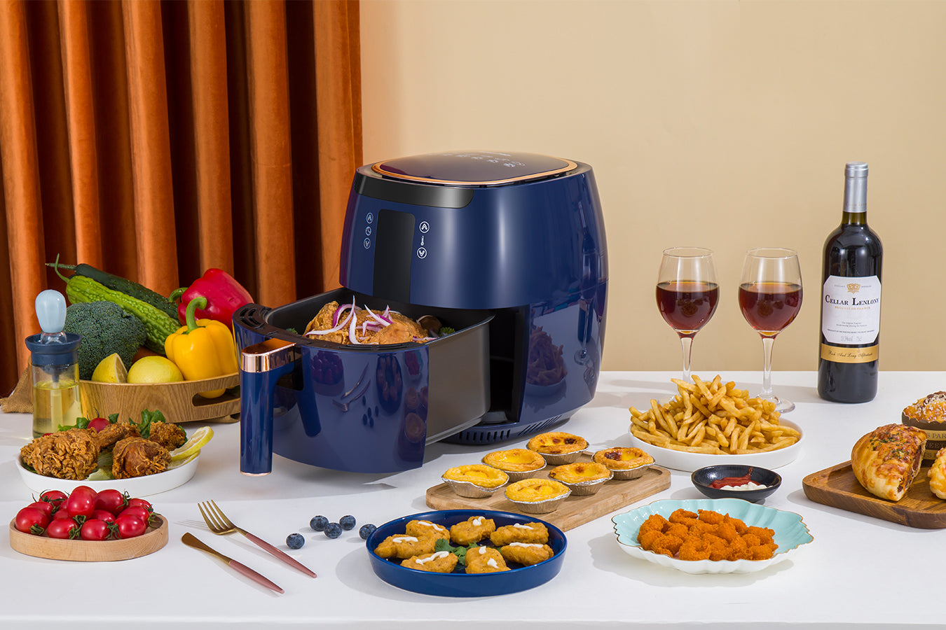 Digital Air Fryer - 7L - 1750W - Blue - Stainless Steel - Deep Fryer - Hot Air Fryer without Fat - SP-DAF7LDB