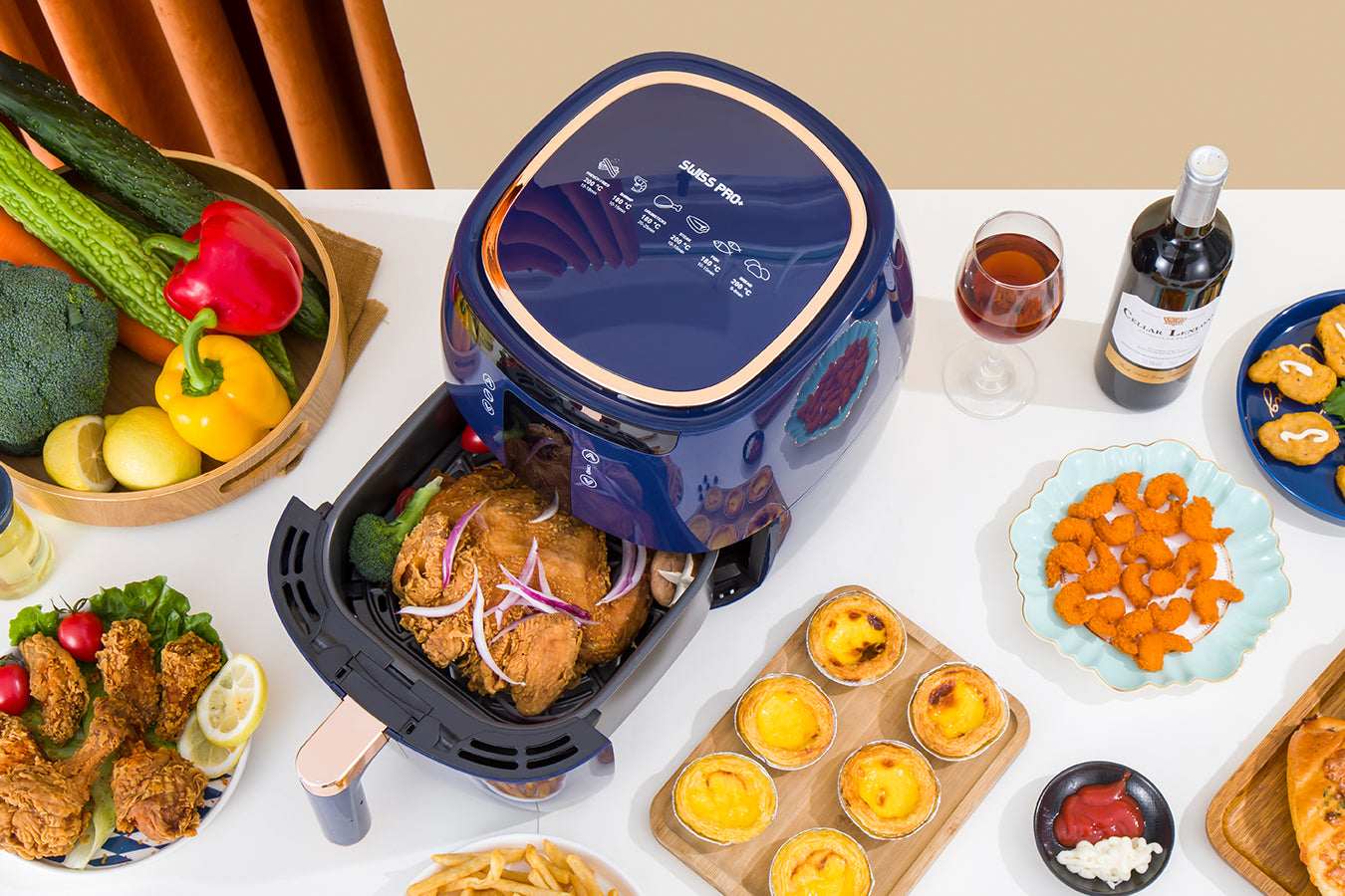 Digital Air Fryer - 7L - 1750W - Blue - Stainless Steel - Deep Fryer - Hot Air Fryer without Fat - SP-DAF7LDB