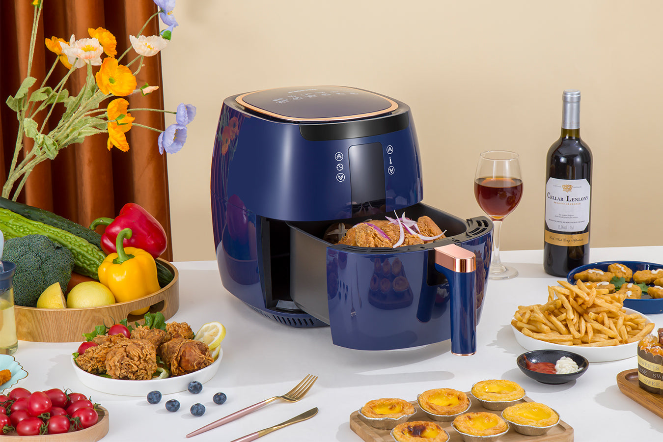 Digital Air Fryer - 7L - 1750W - Blue - Stainless Steel - Deep Fryer - Hot Air Fryer without Fat - SP-DAF7LDB
