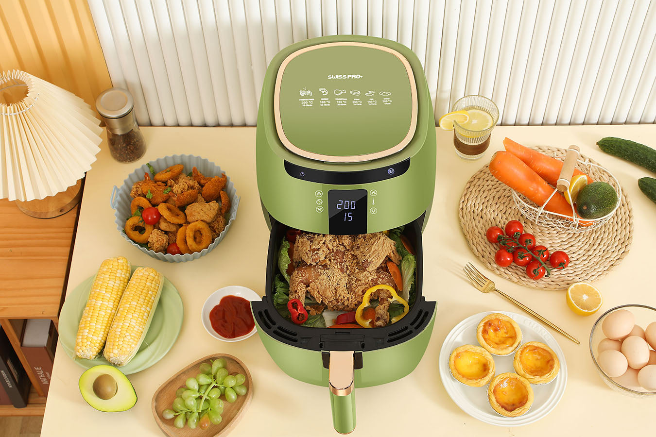 Digital Air Fryer - 7L - 1750W - Green - Stainless Steel - Deep Fryer - Hot Air Fryer without Fat - SP-DAF7LG