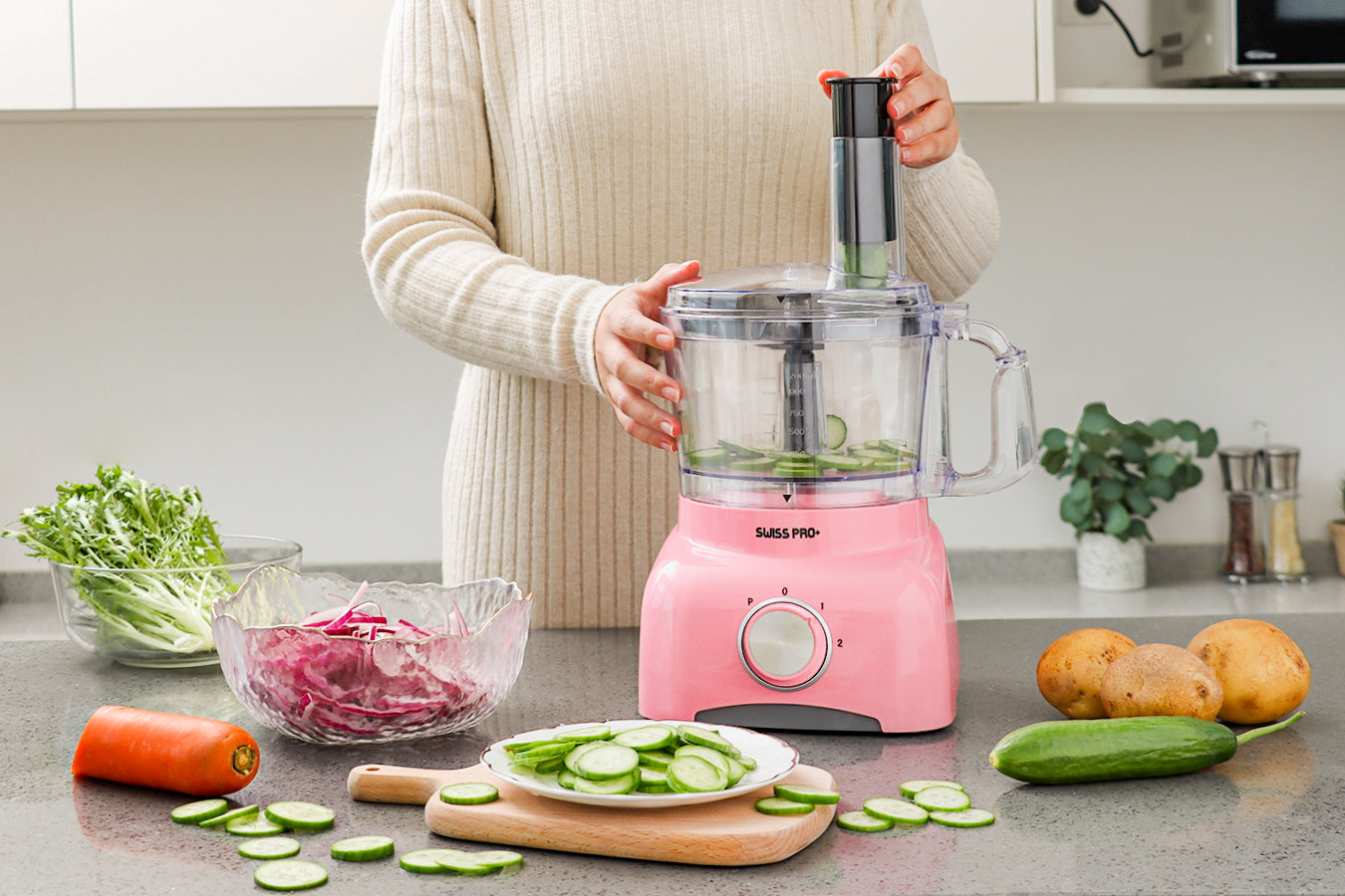 Food Processor 13 Pieces - Kitchen Mixer - Vegetable Cutter Electric  - Food Processor - Plastic - Pink - 1.2 L - 600 W - FOOD600.8P