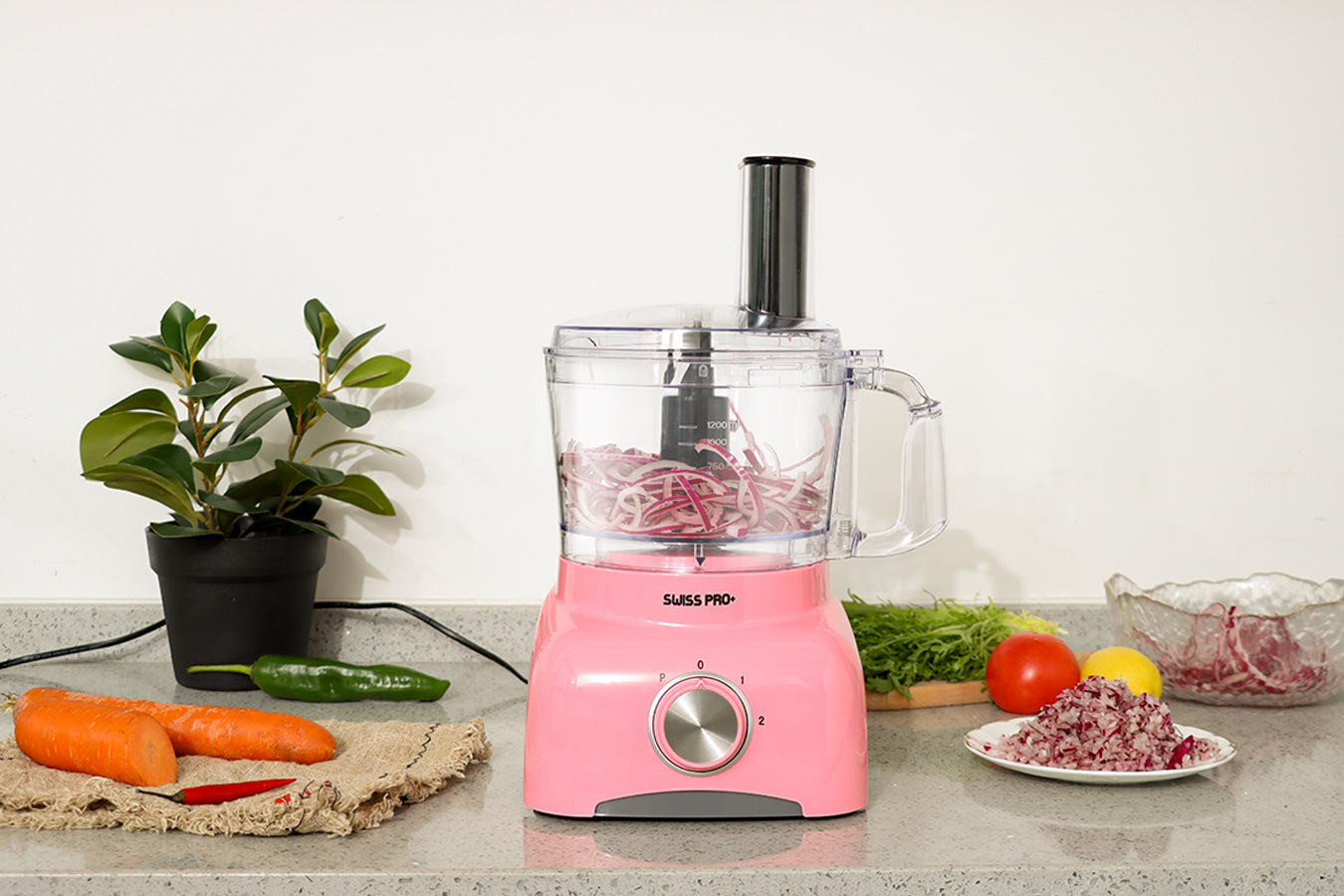 Food Processor 13 Pieces - Kitchen Mixer - Vegetable Cutter Electric  - Food Processor - Plastic - Pink - 1.2 L - 600 W - FOOD600.8P