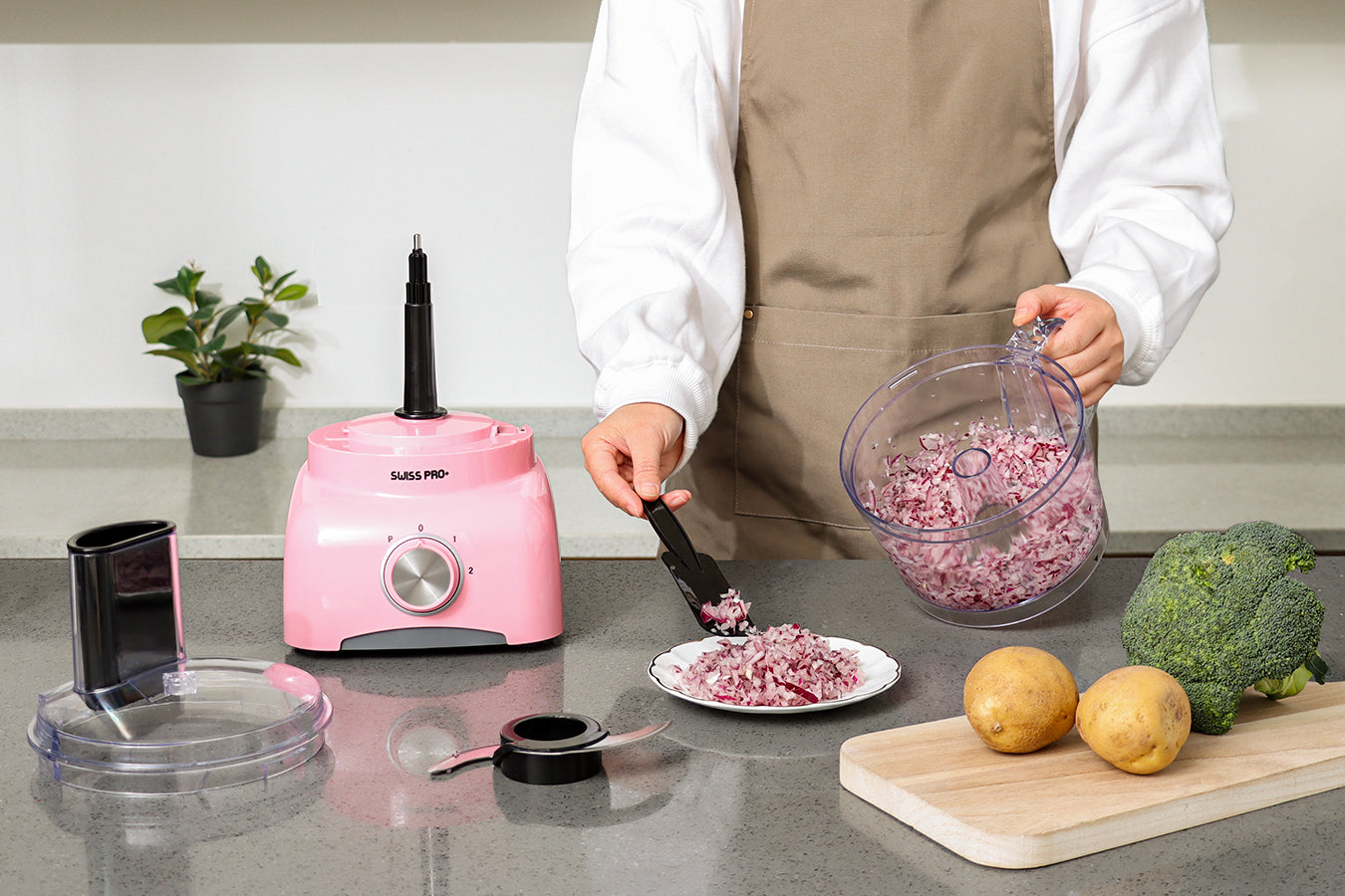 Food Processor 13 Pieces - Kitchen Mixer - Vegetable Cutter Electric  - Food Processor - Plastic - Pink - 1.2 L - 600 W - FOOD600.8P