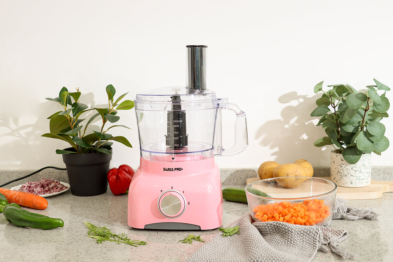 Food Processor 13 Pieces - Kitchen Mixer - Vegetable Cutter Electric  - Food Processor - Plastic - Pink - 1.2 L - 600 W - FOOD600.8P