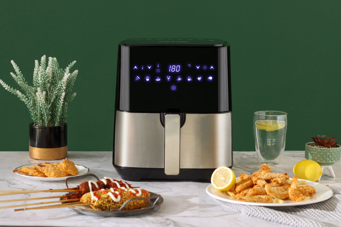 Digital Air Fryer - Stainless Steel - Silver & Black - 5L- 1450W - without Fat - SP-AF1450.5