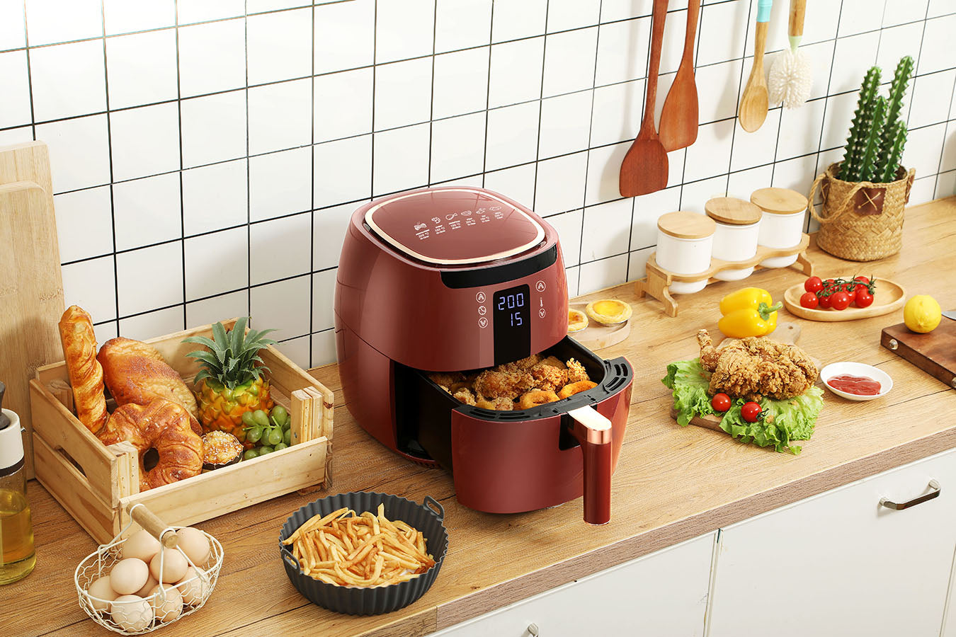 Digital Air Fryer -  7L - 1750W - Red - Stainless Steel - Deep Fryer - Hot Air Fryer without Fat - SP-DAF7LR