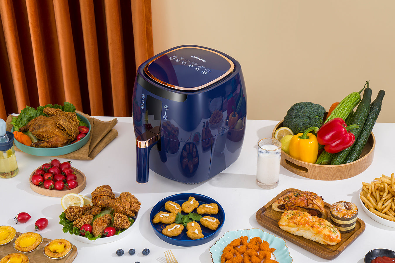 Digital Air Fryer -  7L - 1750W - Blue - Stainless Steel - Deep Fryer - Hot Air Fryer without Fat - SP-DAF7LDB