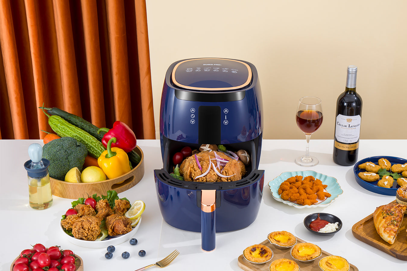 Digital Air Fryer -  7L - 1750W - Blue - Stainless Steel - Deep Fryer - Hot Air Fryer without Fat - SP-DAF7LDB