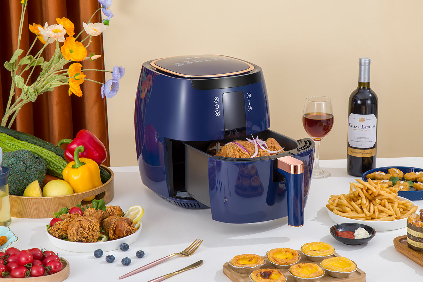 Digital Air Fryer -  7L - 1750W - Blue - Stainless Steel - Deep Fryer - Hot Air Fryer without Fat - SP-DAF7LDB