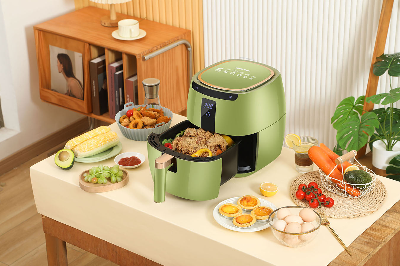 Digital Air Fryer -  7L - 1750W - Green - Stainless Steel - Deep Fryer - Hot Air Fryer without Fat - SP-DAF7LG